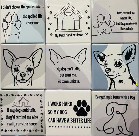 Chihuahua Dog Magnets - Set of 9 2"x2" Pre-Designed Magnets