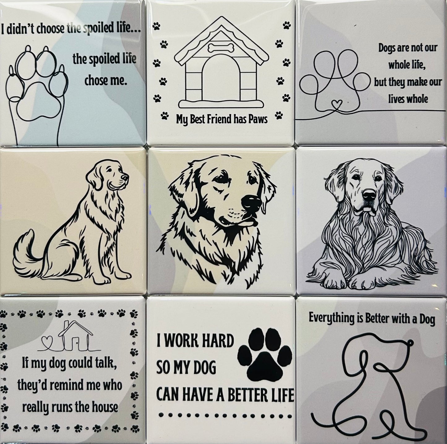 Golder Retriever Dog Magnets - Set of 9 2"x2" Pre-Designed Magnets