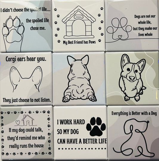Corgi Dog Magnets - Set of 9 2"x2" Pre-Designed Magnets