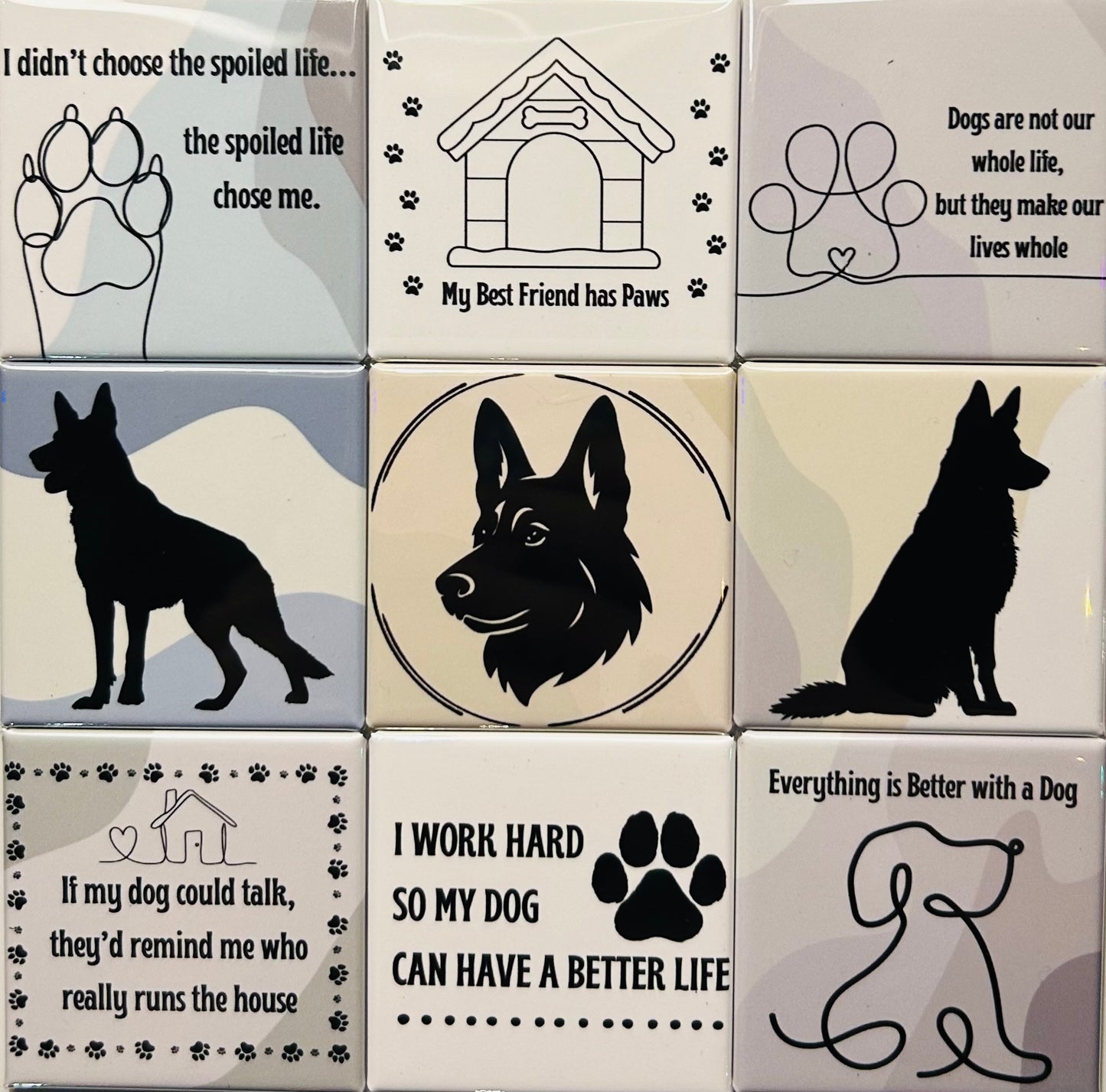 German Shepherd Dog Magnets - Set of 9 2"x2" Pre-Designed Magnets