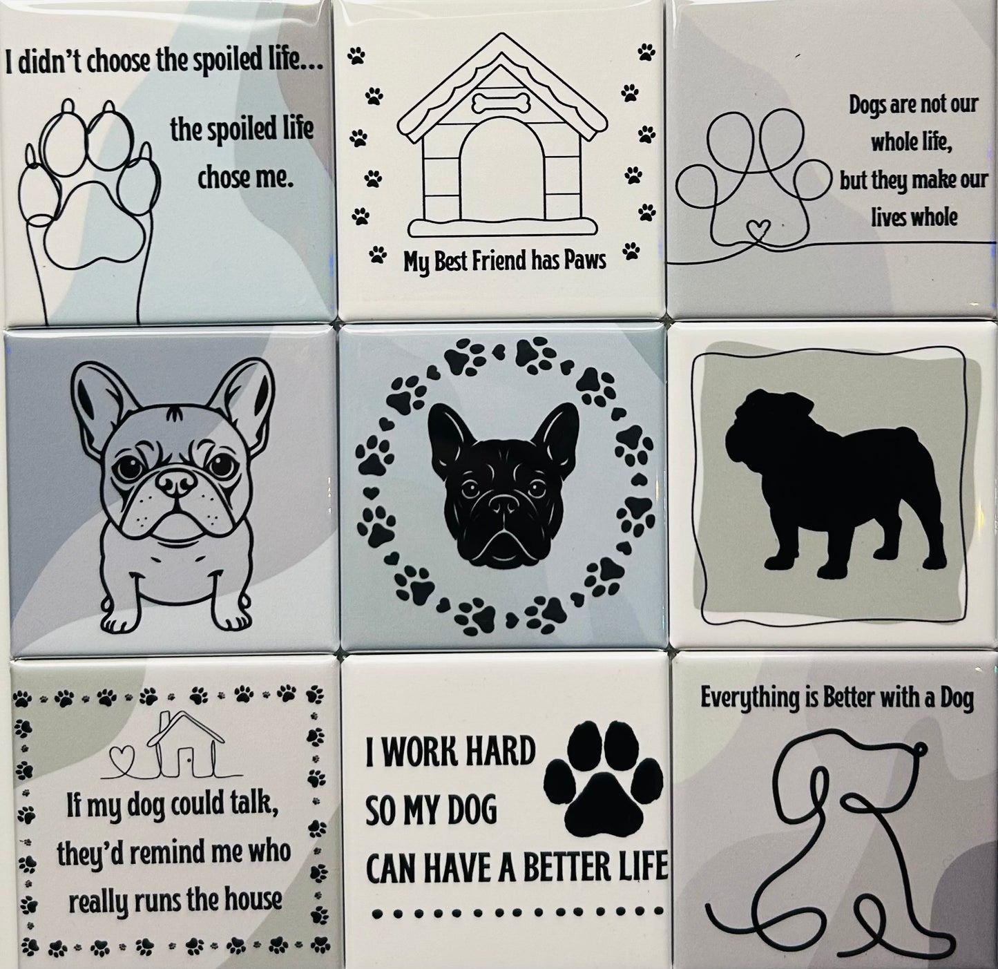 Bulldog Dog Magnets - Set of 9 2"x2" Pre-Designed Magnets