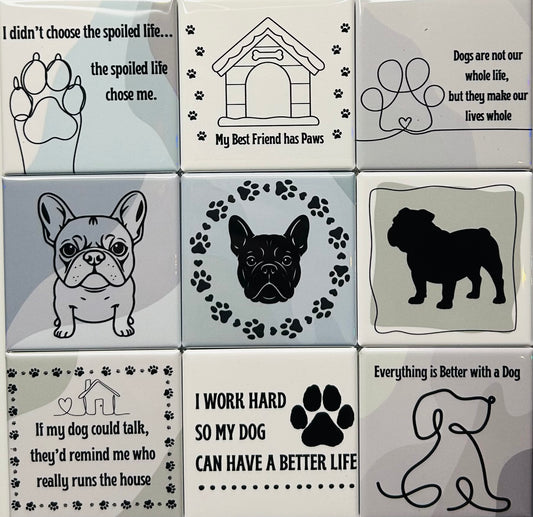 Bulldog Dog Magnets - Set of 9 2"x2" Pre-Designed Magnets
